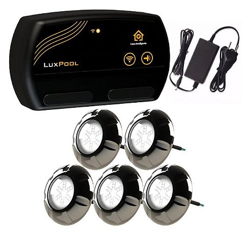 Kit 5 Ieds RGB 9w Inox + Comando + Fonte Wi-Fi - Luxpool