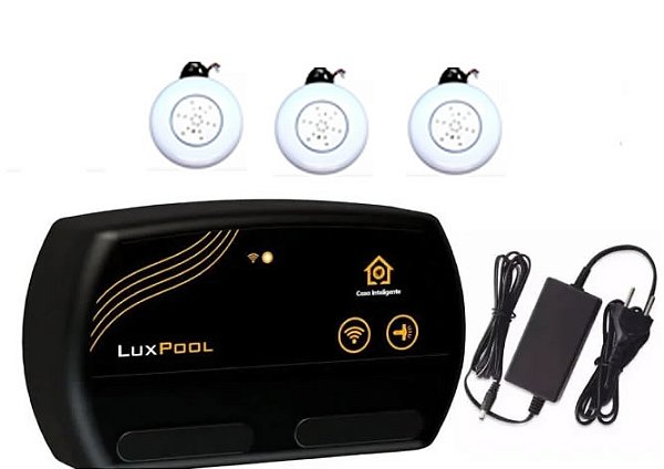 Kit 3 Ieds RGB 18 w ABS 140 mm + Comando + Fonte Wi-Fi - Luxpool