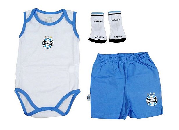 Kit infantil Grêmio Com Body Shorts e Meia Oficial