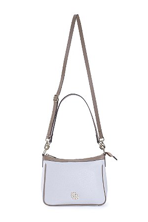 BOLSA COURO MÉDIA TRANSVERSAL BRANCO OFF COM BEGE CARAMELO CÓD-553