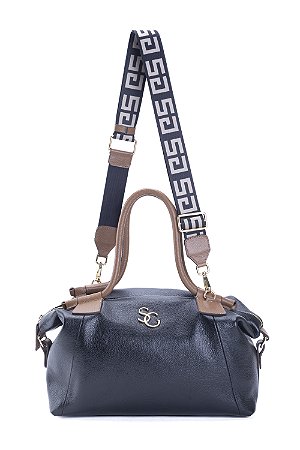 BOLSA COURO HOBO GRANDE PRETO COM MARROM WHISKY CÓD-555