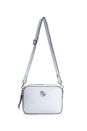BOLSA COURO PEQUENA ESTRUTURADA RETANGULAR BRANCO OFF WHITE ALÇA DE COURO 15MM METAL SG CÓD-280