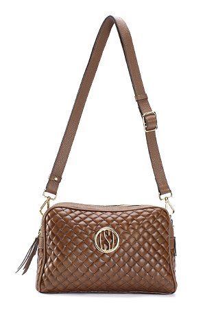 BOLSA COURO MÉDIA MACIA RETANGULAR ALÇA EM COURO TRISSÊ MARROM WHISKY CÓD-428