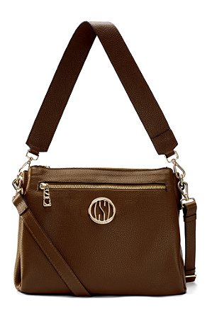 BOLSA COURO GRANDE ESTRUTURADA QUADRADA MARROM CAFÉ CÓD-661