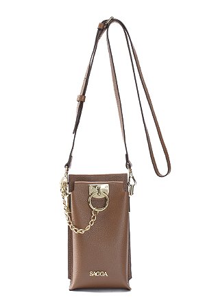 BOLSA COURO PEQUENA ESTRUTURADA PARA CELULAR MARROM WHISKY CÓD-668