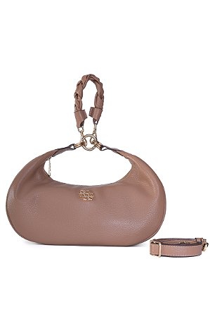 BOLSA COURO MEIA LUA MACIA GRANDE MARROM CARAMELO CÓD-663