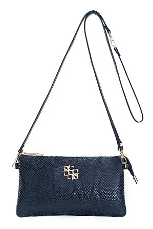 BOLSA COURO PEQUENA COM DIVISÓRIAS SNAKE PRETO CÓD-5472