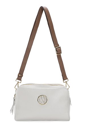 BOLSA COURO MÉDIA MACIA RETANGULAR ALÇA EM COURO BRANCO OFF CÓD-428