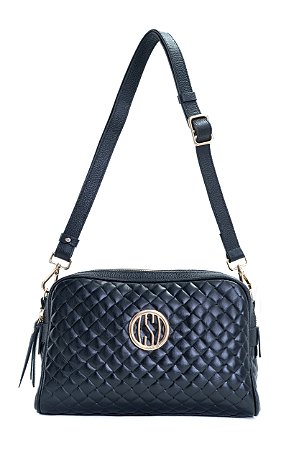BOLSA COURO MÉDIA MACIA RETANGULAR ALÇA EM COURO TRISSÊ PRETO CÓD-428