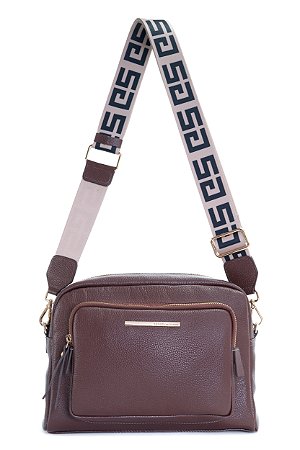 BOLSA COURO MÉDIA TRANSVERSAL ALÇA SG MARROM CAFÉ CÓD-272