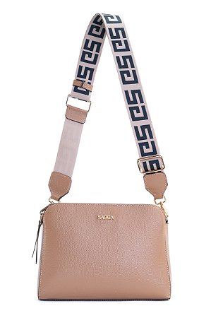 BOLSA COURO MÉDIA ESTRUTURADA RETANGULAR ALÇA SG MARROM CARAMELO CÓD-281