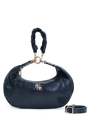 BOLSA COURO MEIA LUA MACIA GRANDE SNAKE PRETO CÓD-663