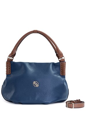 BOLSA COURO GRANDE MACIA COM DIVISÓRIAS AZUL MARINHO CÓD-657