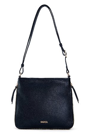 BOLSA EM COURO MÉDIA TRANSVERSAL PRETO CÓD-810
