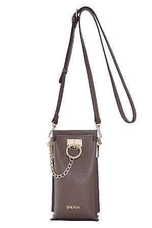 BOLSA COURO PEQUENA ESTRUTURADA PARA CELULAR MARROM NOZES CÓD-668