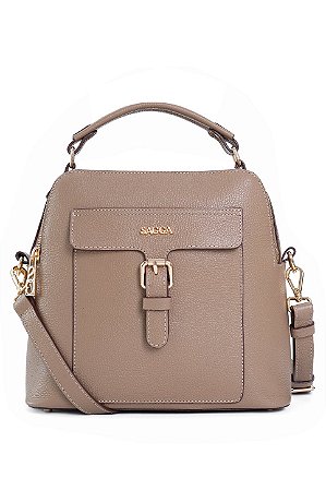 BOLSA EM COURO 2 EM 1 - TRANSVERSAL E MOCHILA MARROM ARGILA SG CÓD-801