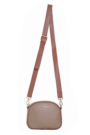 BOLSA EM COURO PEQUENA TRANSVERSAL MARROM ARGILA CÓD-805