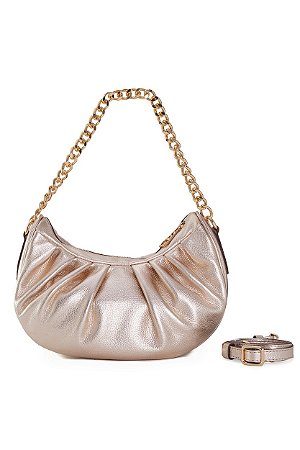BOLSA EM COURO MEIA LUA MÉDIA DOURADO METALIZADO CÓD-803