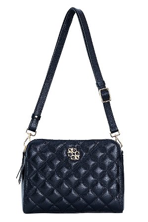 BOLSA EM COURO MÉDIA ESTRUTURADA MATELASSÊ COR PRETA CÓD-811