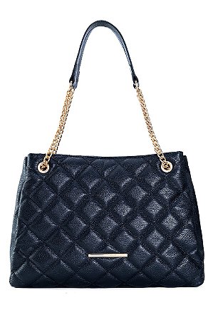 BOLSA EM COURO GRANDE MATELASSÊ PRETO CÓD-818
