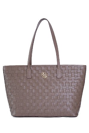 BOLSA EM COURO TOTE GRANDE ESTRUTURADA EM TRISSÊ MARROM NOZES CÓD-813