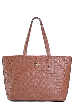 BOLSA EM COURO TOTE GRANDE ESTRUTURADA EM TRISSÊ MARROM WHISKY CÓD-813