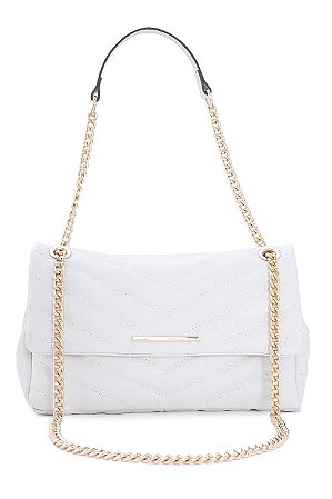 BOLSA EM COURO GRANDE MACIA MATELASSÊ BRANCO OFF CÓD-816