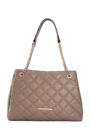 BOLSA EM COURO GRANDE MATELASSÊ MARROM ARGILA CÓD-818