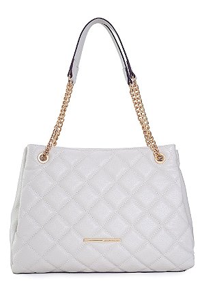 BOLSA EM COURO GRANDE MATELASSÊ BRANCO OFF CÓD-818