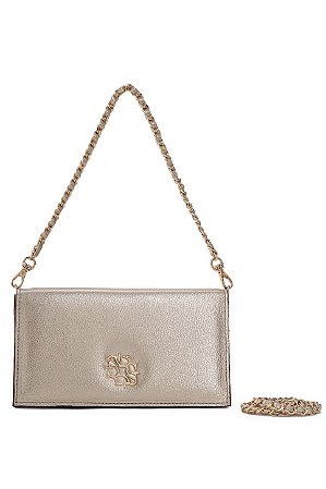 BOLSA EM COURO PEQUENA ESTRUTURADA DOURADO METALIZADO CÓD-824