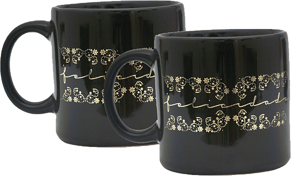 CONJUNTO DE CANECAS PRETAS ESTAMPA FELICIDADE