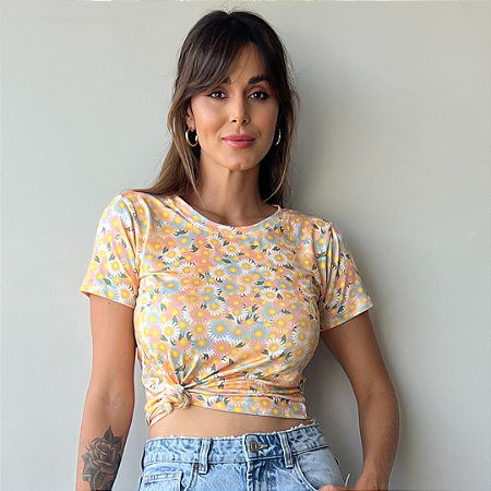 TSHIRT BASIC TL FLORAL AMARELO