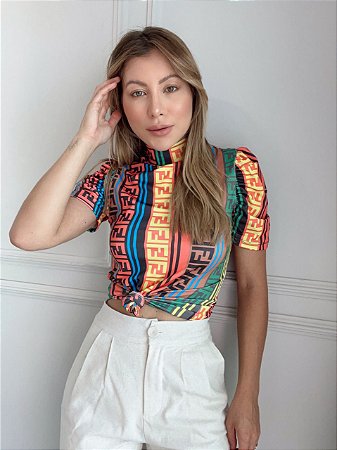 BLUSA PRINCESA GOLA ALTA TL FENDI LISTRADO