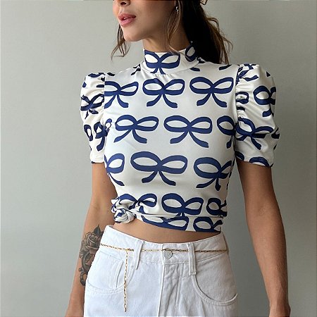 BLUSA PRINCESA GOLA ALTA TL LAÇO AZUL