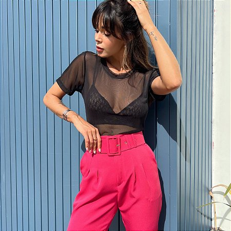 BLUSA TULE MANGA CURTA TL PRETO