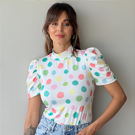 BLUSA PRINCESA GOLA ALTA TL POÁ COLORIDO