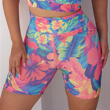 SHORT MEIA COXA BÁSICO TL FLORAL ABSTRATO