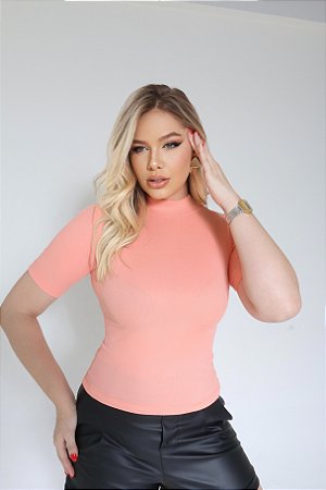 BLUSA RIBANA MANGA CURTA GOLA ALTA TL LARANJA