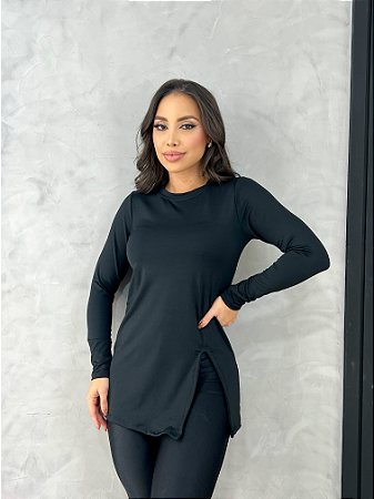 BLUSA MANGA LONGA E FENDA TL PRETO