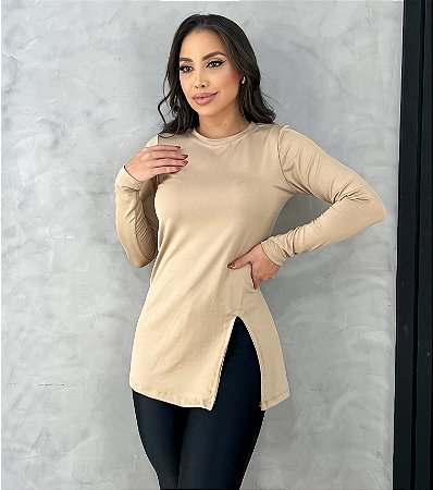 BLUSA MANGA LONGA E FENDA TL NUDE