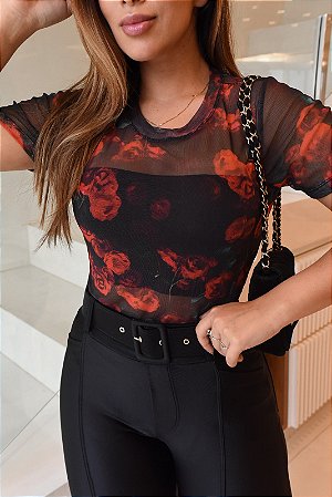 BLUSA TULE MANGA CURTA TL FLORAL