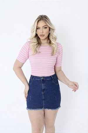 BLUSA RIBANA MANGA CURTA GOLA O TL LISTRADO ROSA