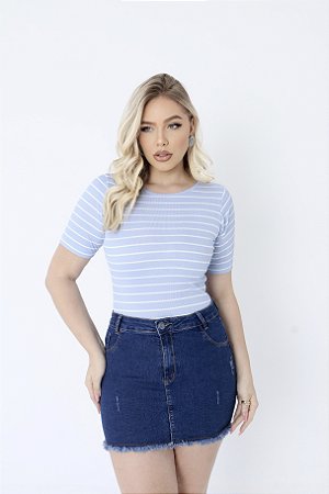 BLUSA RIBANA MANGA CURTA GOLA O TL LISTRADO AZUL