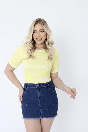 BLUSA RIBANA MANGA CURTA GOLA O TL LISTRADO AMARELO