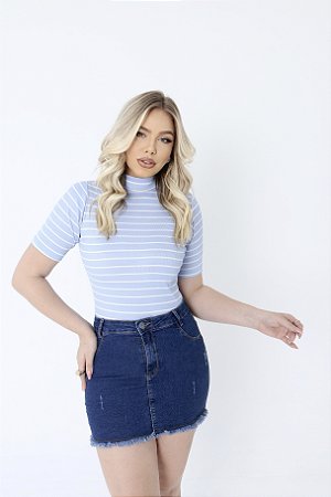 BLUSA RIBANA MANGA CURTA GOLA ALTA TL LISTRADO AZUL