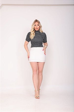 BLUSA RIBANA MANGA CURTA GOLA ALTA TL LISTRADO PRETO