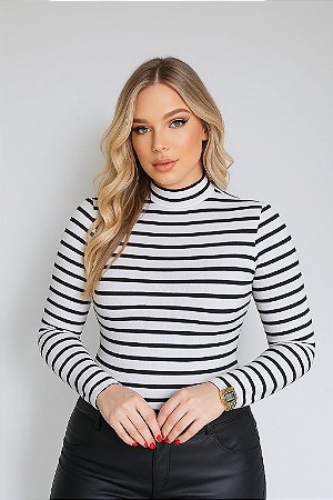 BLUSA RIBANA MANGA LONGA GOLA ALTA TL LISTRADO BRANCO