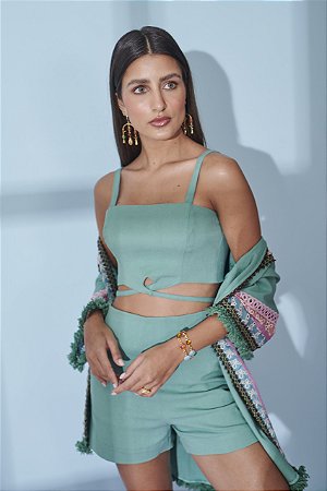 Top Feminino Amarração Verde Menta