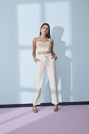 Calça Reta Cintura Alta Feminina Off White