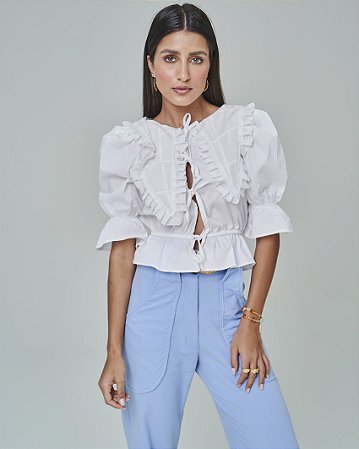 Camisa Cropped Romântica Off White
